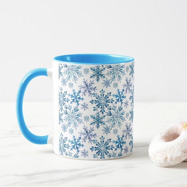 Watercolor Snowflakes Pattern Mug (With Donut)