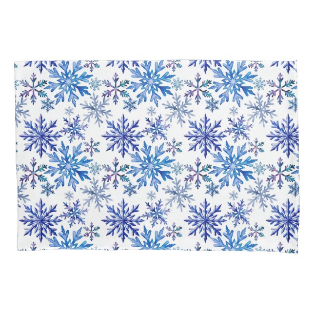 Watercolor Snowflakes Pattern Pillowcase (Front)
