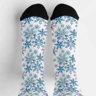 Watercolor Snowflakes Pattern Socks