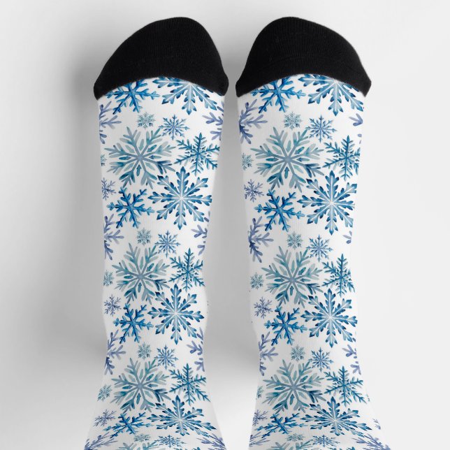 Watercolor Snowflakes Pattern Socks (Top)