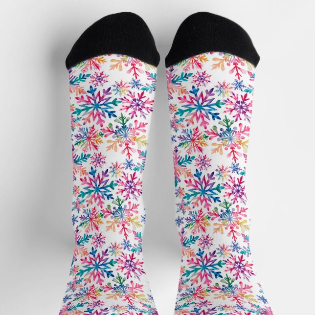 Watercolor Snowflakes Pattern Socks (Top)
