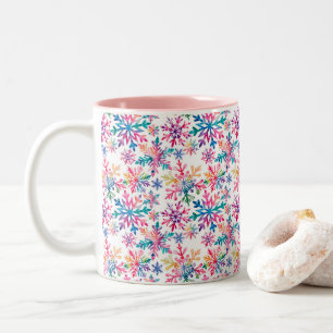 Watercolor Snowflakes Pattern Two-Tone Coffee Mug