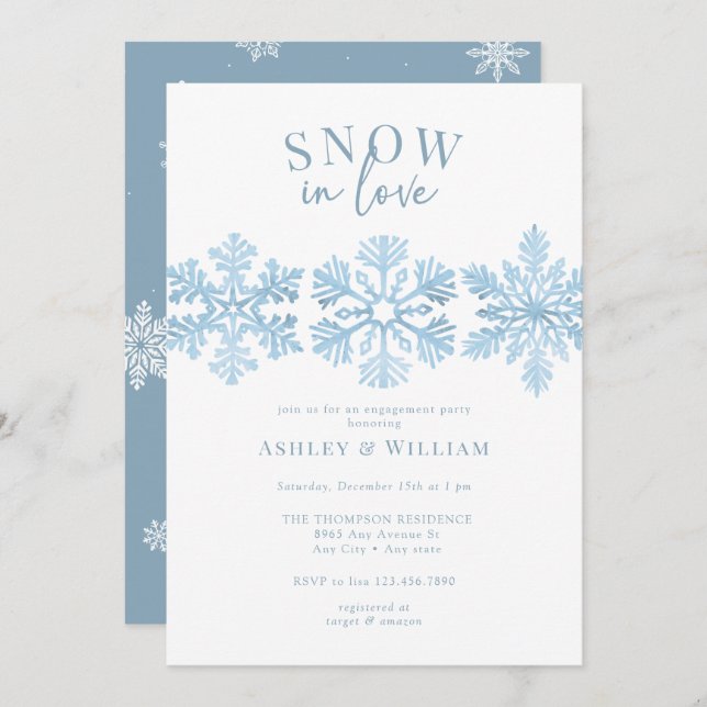 Watercolor Snowflakes |  Script Engagement Party Invitation (Front/Back)
