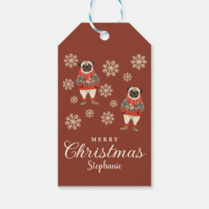 Watercolor Snowflakes Terracotta Pug Dog Christmas Gift Tags