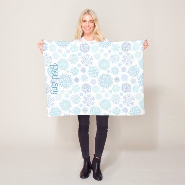 Watercolor Snowflakes Winter Personalised Fleece Blanket (In Situ)