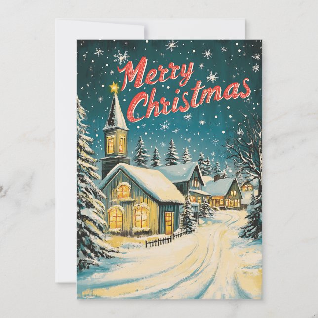 Watercolor snowing night Christmas card (Front)