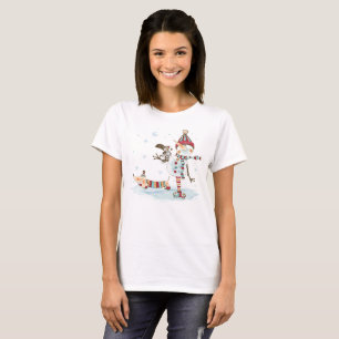 Watercolor Snowman and Dachshund  T-Shirt