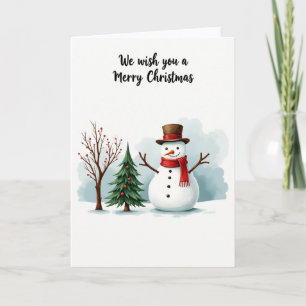 Watercolor Snowman and Merry Christmas Card