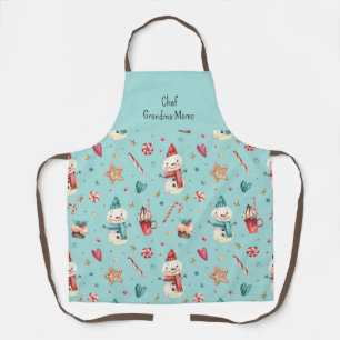 Watercolor Snowman Candy & Sweets Pattern Holiday Apron