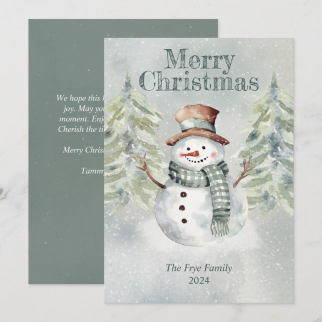 Watercolor Snowman Christmas Card – Personalised (Front/Back)