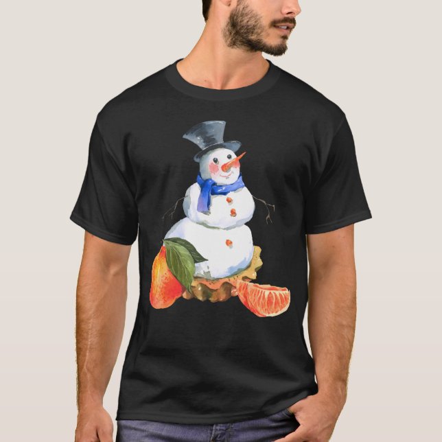 Watercolor Snowman Christmas Illustration T-Shirt (Front)