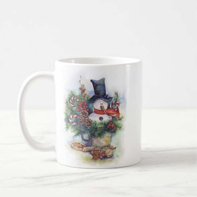 Watercolor snowman Christmas tree New Year winter Coffee Mug (Left)