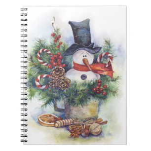 Watercolor snowman Christmas tree New Year winter Notebook
