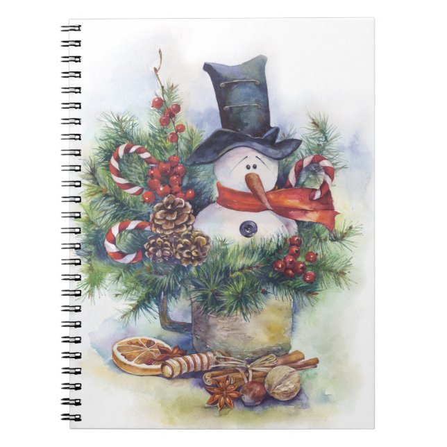 Watercolor snowman Christmas tree New Year winter Notebook (Front)