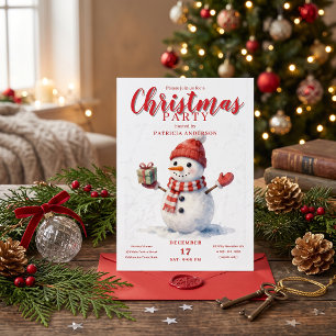 Watercolor Snowman Classic Red Christmas Party Invitation
