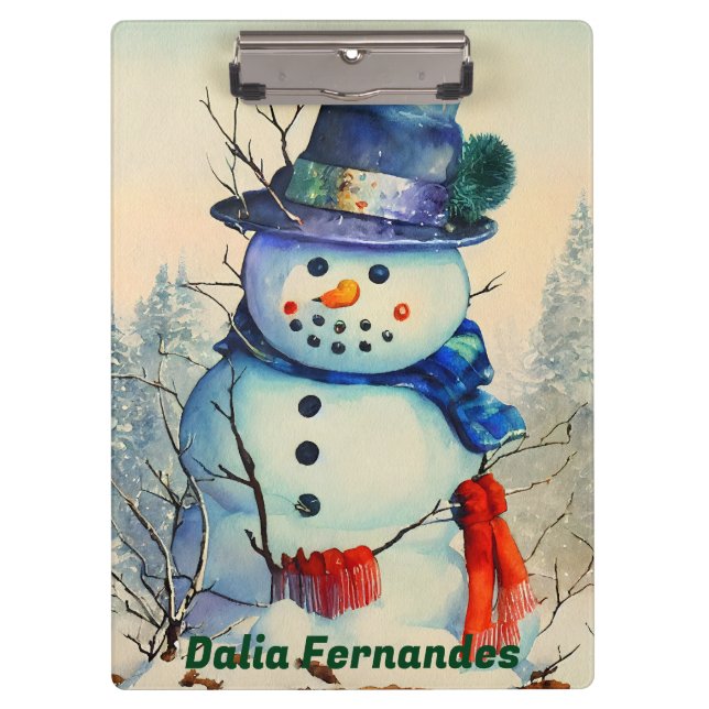 Watercolor Snowman Custom Clipboard (Front)