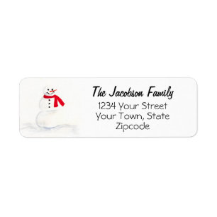 Watercolor Snowman Festive Holiday Return Address