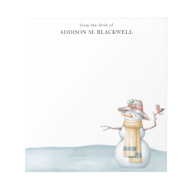Watercolor Snowman From The Desk Of Notepad (Front)
