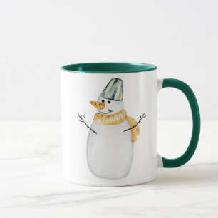 Watercolor Snowman Green Christmas Coffee Mug