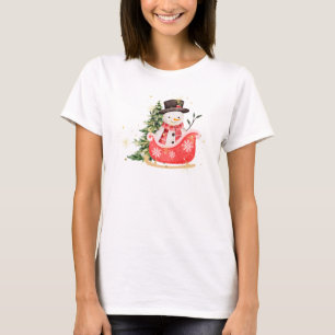 Watercolor Snowman in Sleigh Classic Christmas T-Shirt