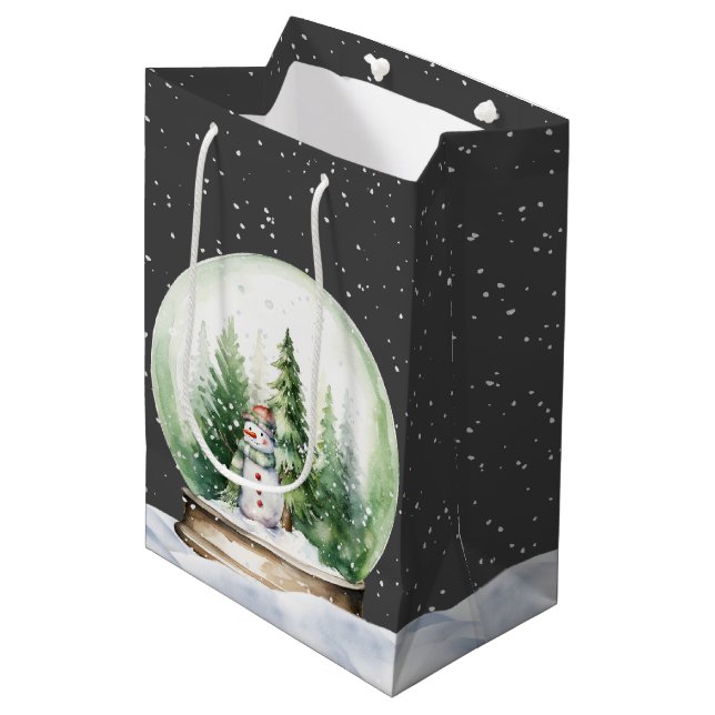 Watercolor Snowman in Snow Globe Medium Gift Bag (Front Angled)