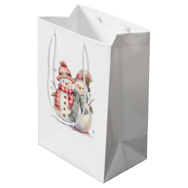 Watercolor Snowman  Medium Gift Bag (Back Angled)