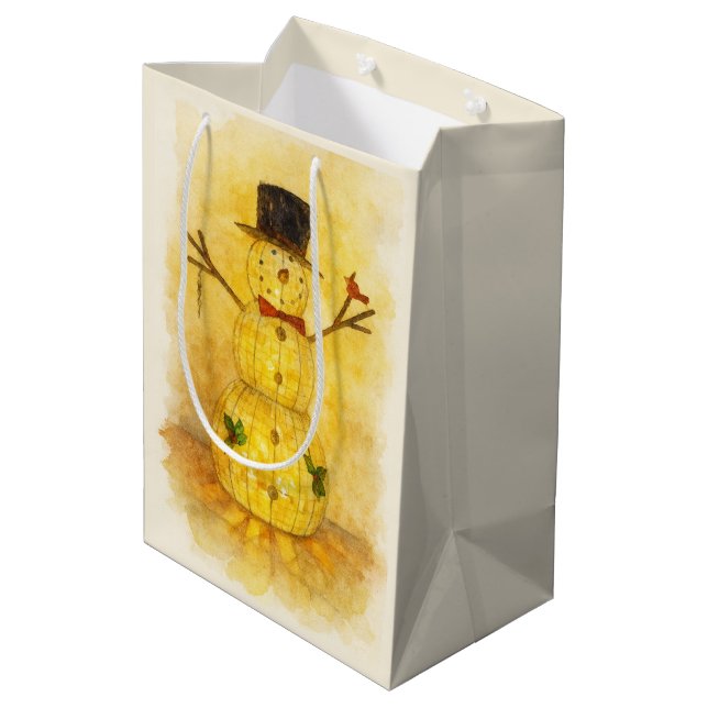 Watercolor Snowman Medium Gift Bag (Back Angled)