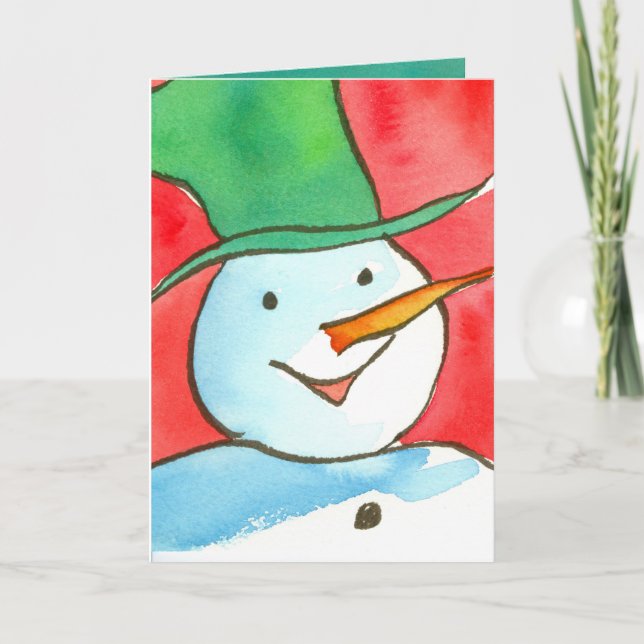 Watercolor Snowman Merry Christmas Holiday Card (Front)