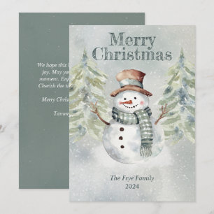 Watercolor Snowman Merry Christmas Holiday Card 