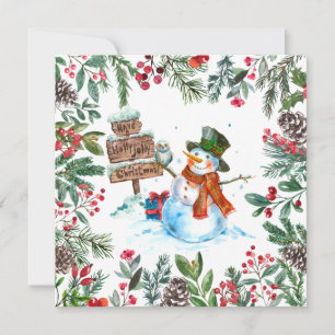 Watercolor Snowman Merry Christmas  Holiday Card
