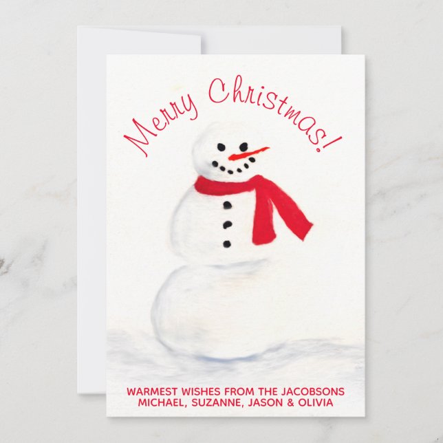 Watercolor Snowman Merry Christmas Photo Back Holiday Card (Front)