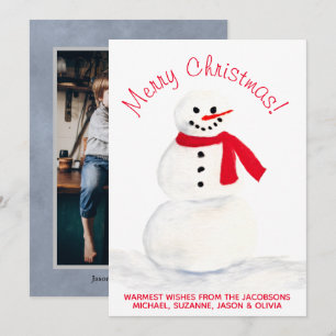 Watercolor Snowman Merry Christmas Photo Back Holiday Card