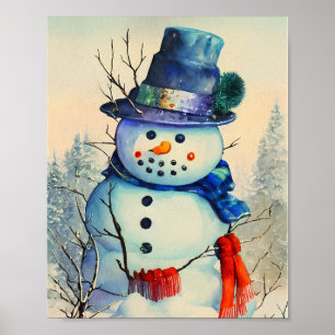 Watercolor Snowman  Poster