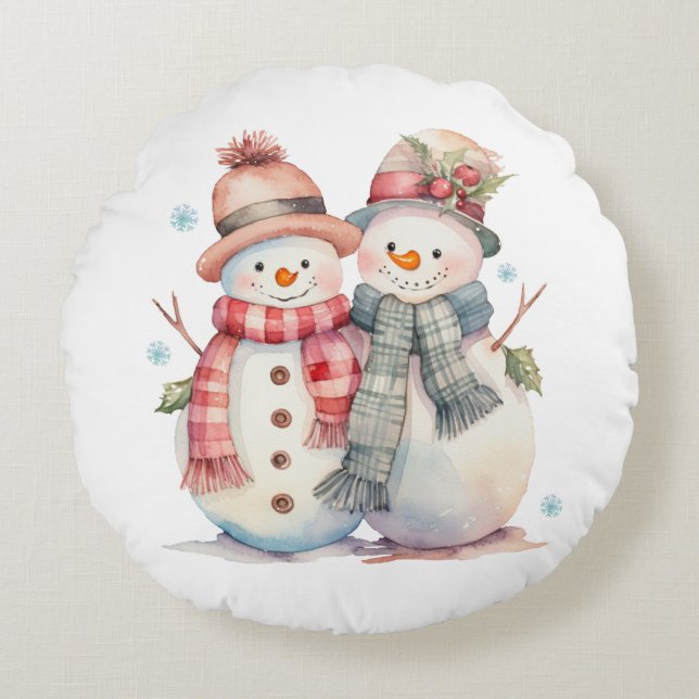 Watercolor Snowman  Round Cushion (Front)