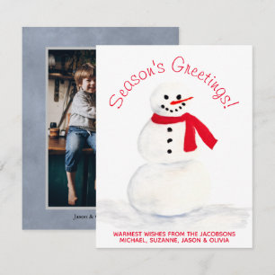 Watercolor Snowman Season's Greetings w/ Photo Holiday Card
