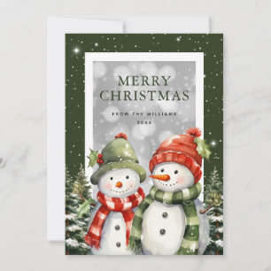 Watercolor Snowman Snow Merry Christmas Holiday Card
