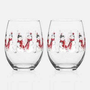 Watercolor Snowman Stemless Wine Glass