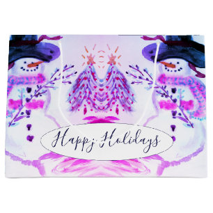 Watercolor Snowman Themed Large Gift Bag