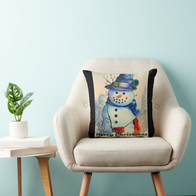 Watercolor Snowman Throw Pillow (Chair)