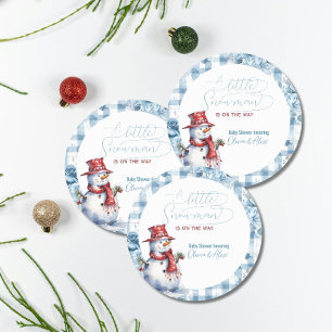 Watercolor Snowman Winter Boy Baby Shower Classic Round Sticker