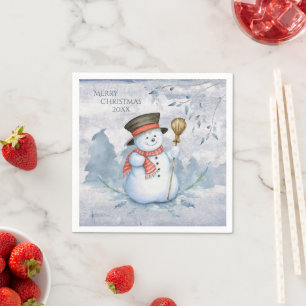 Watercolor Snowman Winter Snow Modern Christmas Napkin