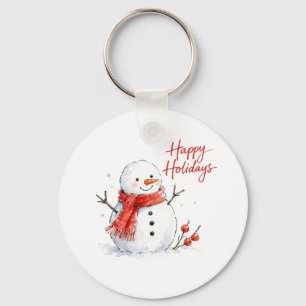 Watercolor Snowman with Red Scarf Key Ring