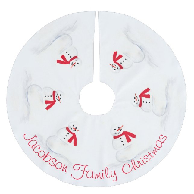 Watercolor Snowmen Festive & Fun Christmas  Brushed Polyester Tree Skirt (Front)