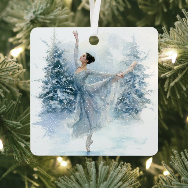 Watercolor Snowy Ballerina Christmas Ornament (Insitu)