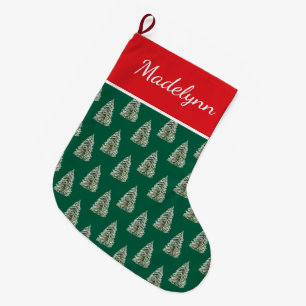 Watercolor Snowy Christmas Tree Pattern Large Christmas Stocking