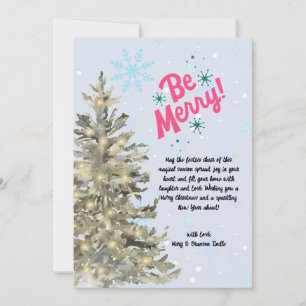 Watercolor Snowy Christmas Tree Winter Scene Holiday Card