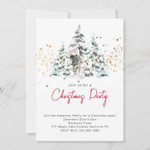 Watercolor Snowy Christmas Trees Party Invitation