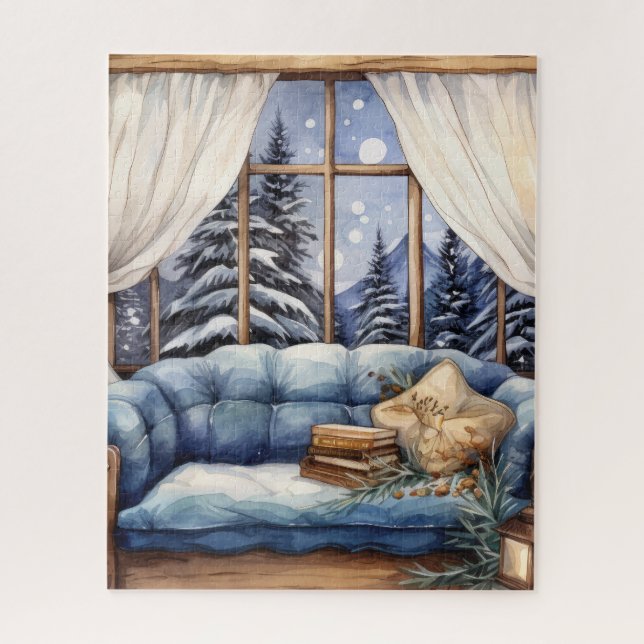 Watercolor Snowy Cosy Window Jigsaw Puzzle (Vertical)