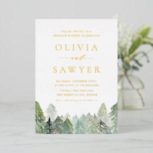 Watercolor Snowy Evergreen Forest Wedding Shower