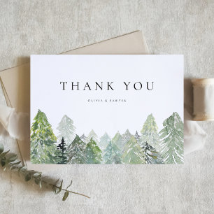 Watercolor Snowy Evergreen Forest Winter Wedding Thank You Card